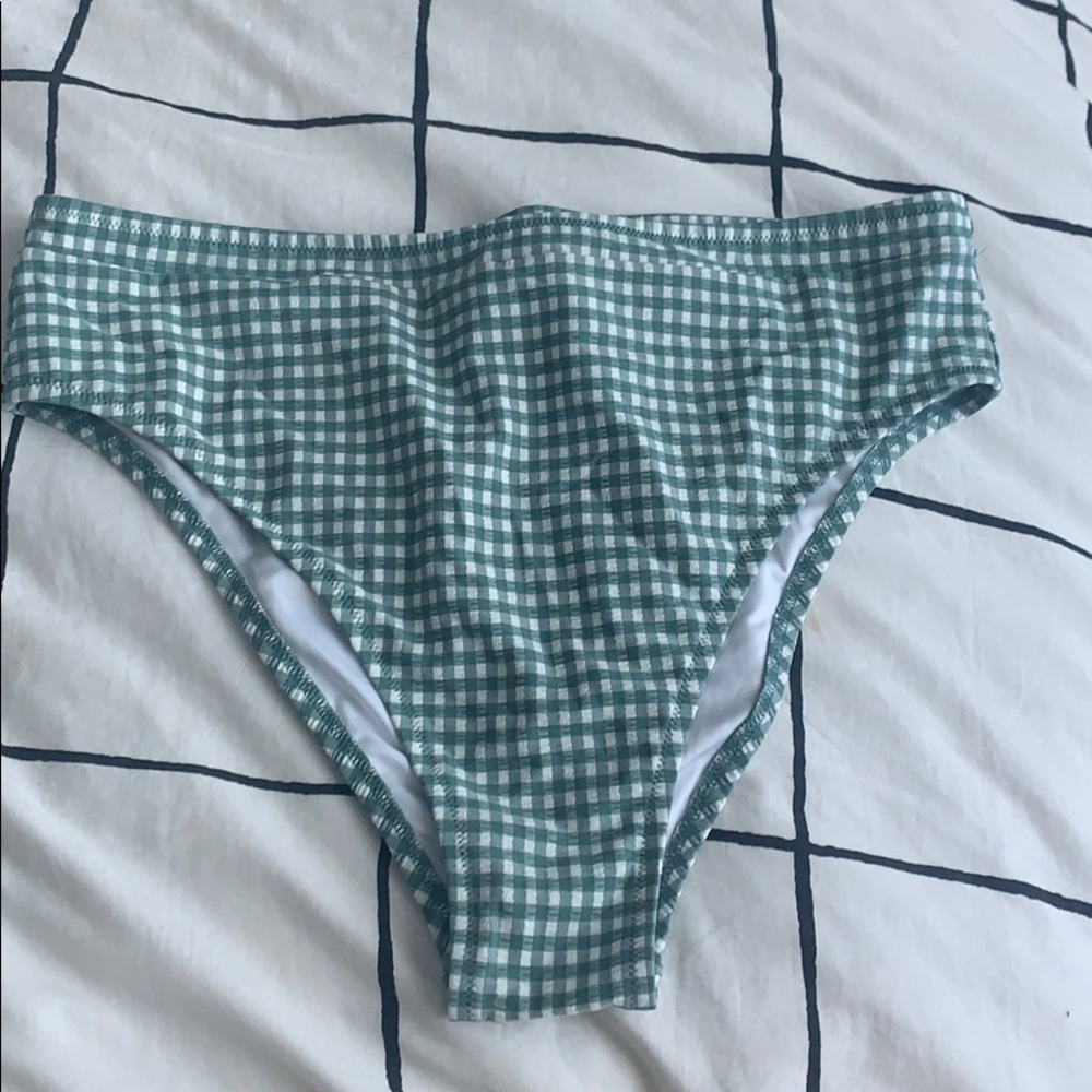 Green gingham high waisted bikini bottoms
